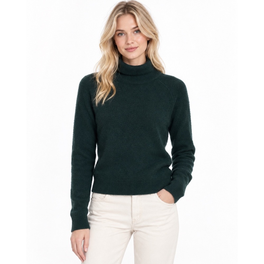 J.Crew Turtleneck Sweater Women XS Green 100% Cashmere Raglan Knit